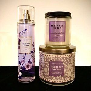 Bath & Body Works Fresh Cut Lilacs Candle and Fragrance Mist 3-Piece Set